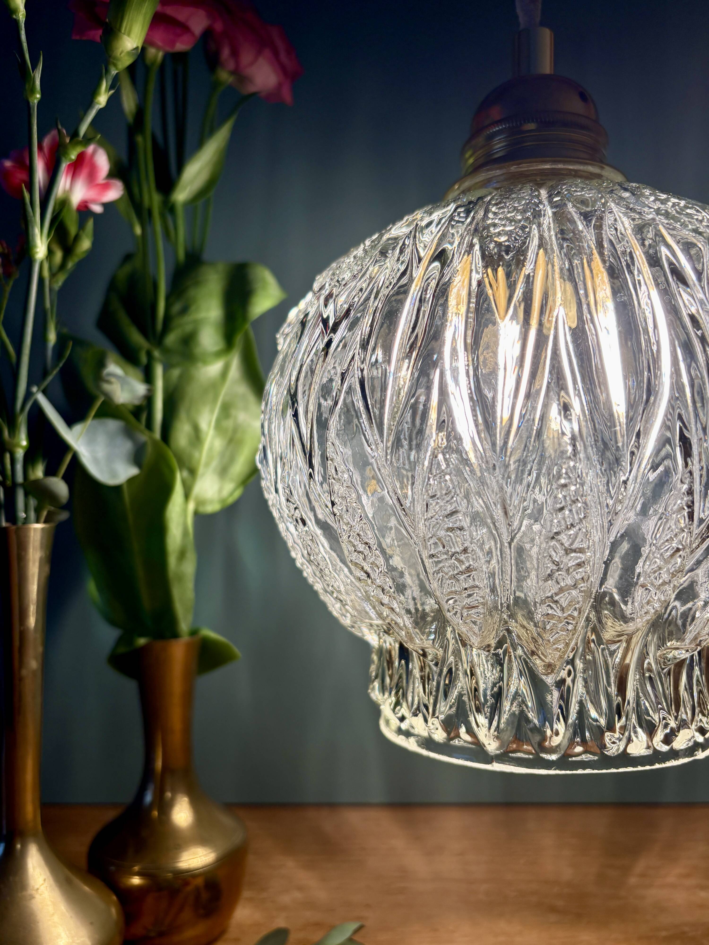 Vintage globe pendant light in molded glass
