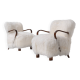 Pair of Art Deco Armchairs in Mongolian Sheepskin, 1950s