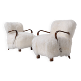 Paire de fauteuils Art déco en peau de mouton mongole, années 1950