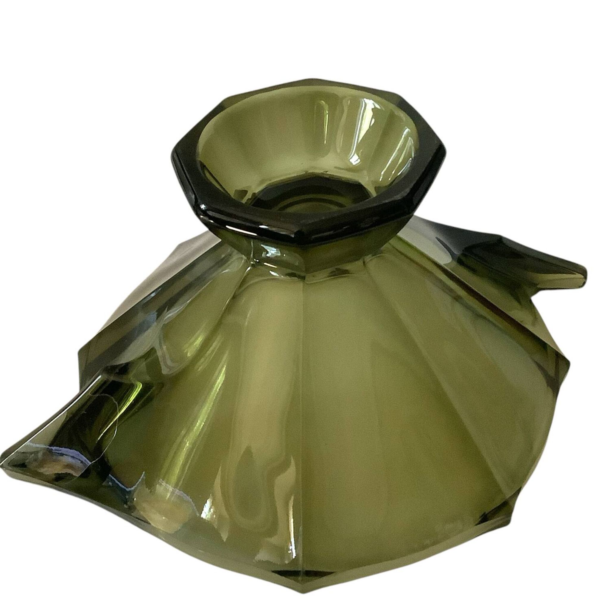 Coupe vintage en verre vert olive de style Art Déco