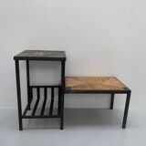 Side table with straw bench