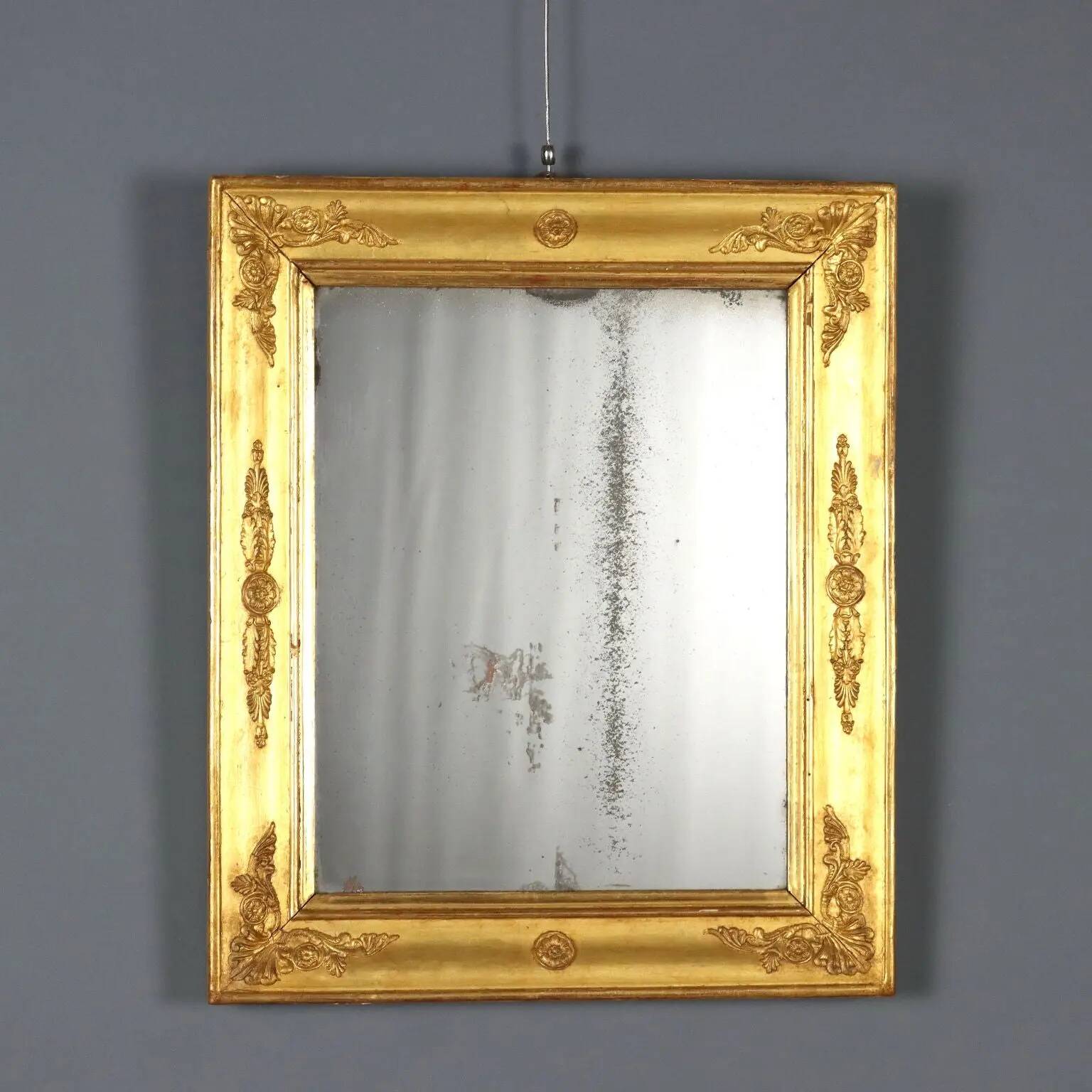 Antique gilded wooden mirror, neoclassical style, 19th century