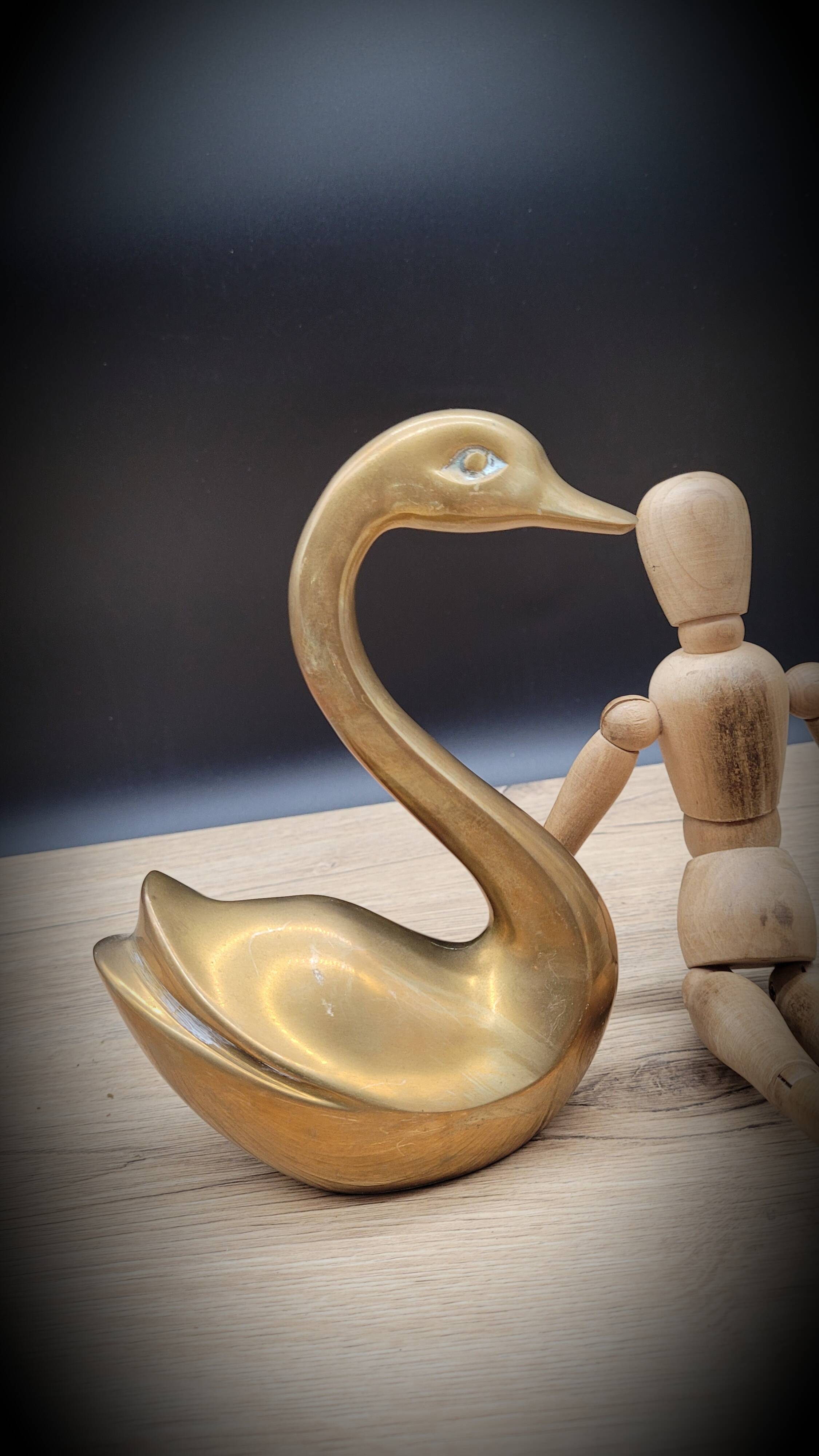 Pair brass swans