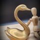 Pair brass swans