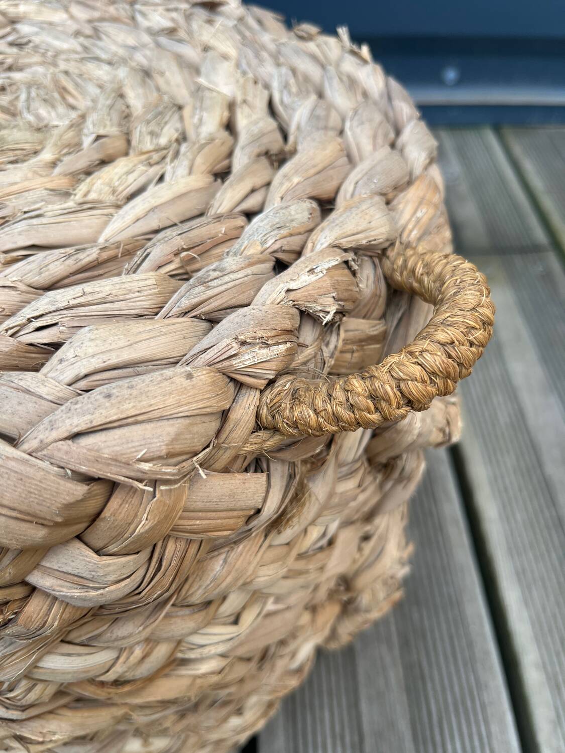 70s woven pouf footstool