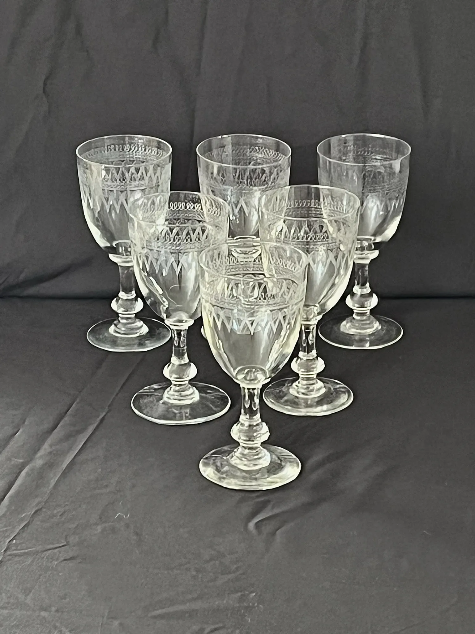 Wine glasses Antique Bohemian hand engraved crystal  – French country