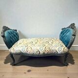 A Louis XV style chaise longue in dark blue and grey carved beech wood