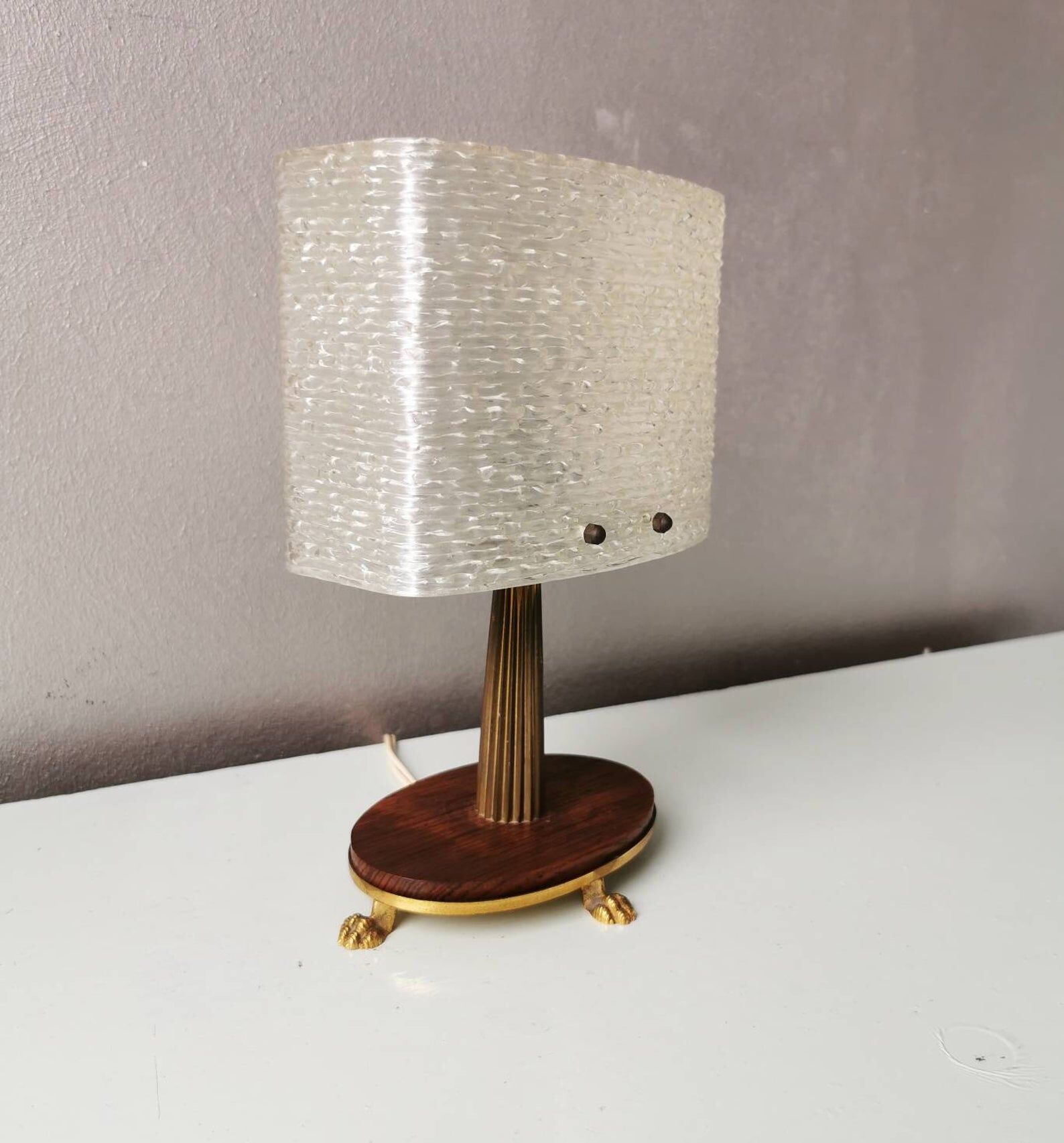 Vintage table lamp with 70s plastic hood