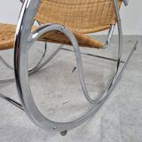Vintage chrome and wicker rocking chair, 1970s