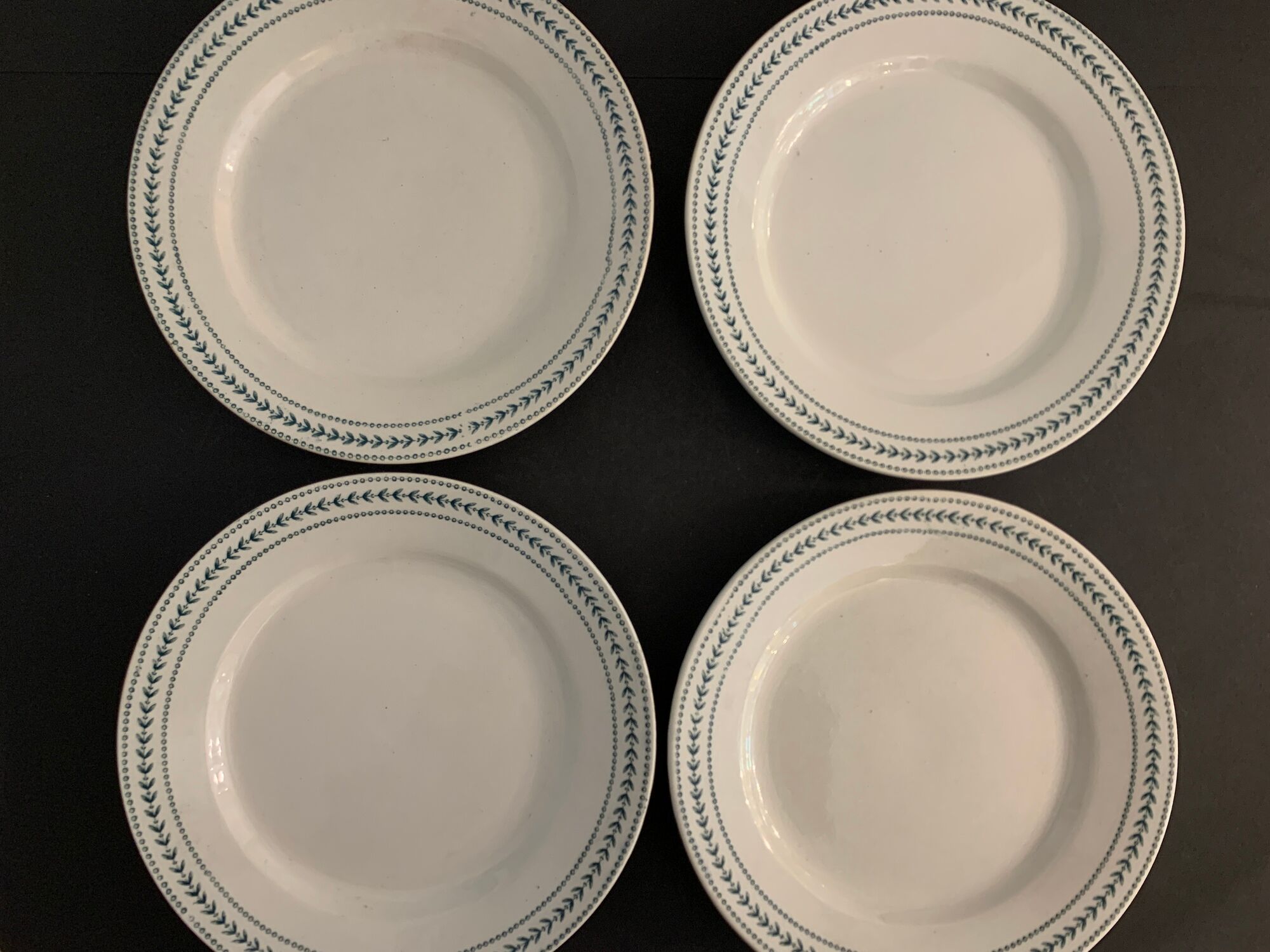 8 flat plates in opaque porcelain from Gien Terre de Fer, model Lauriers, XXth