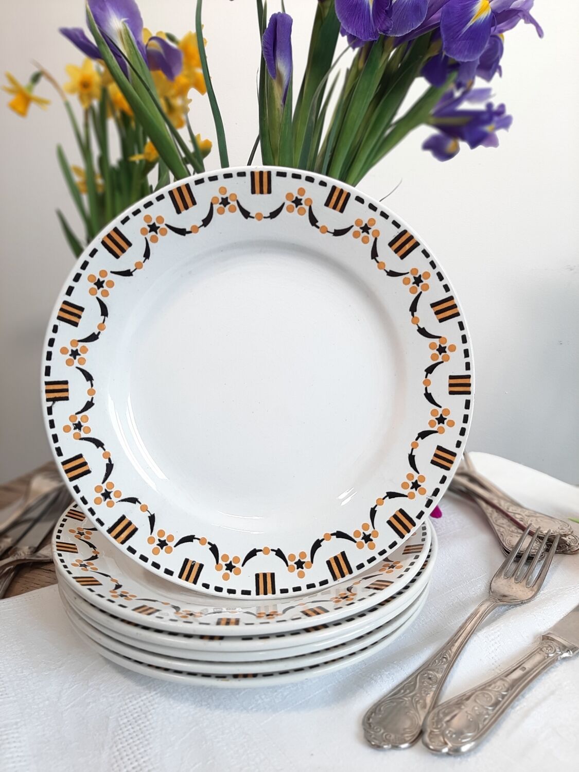 6 assiettes à dessert art déco gien