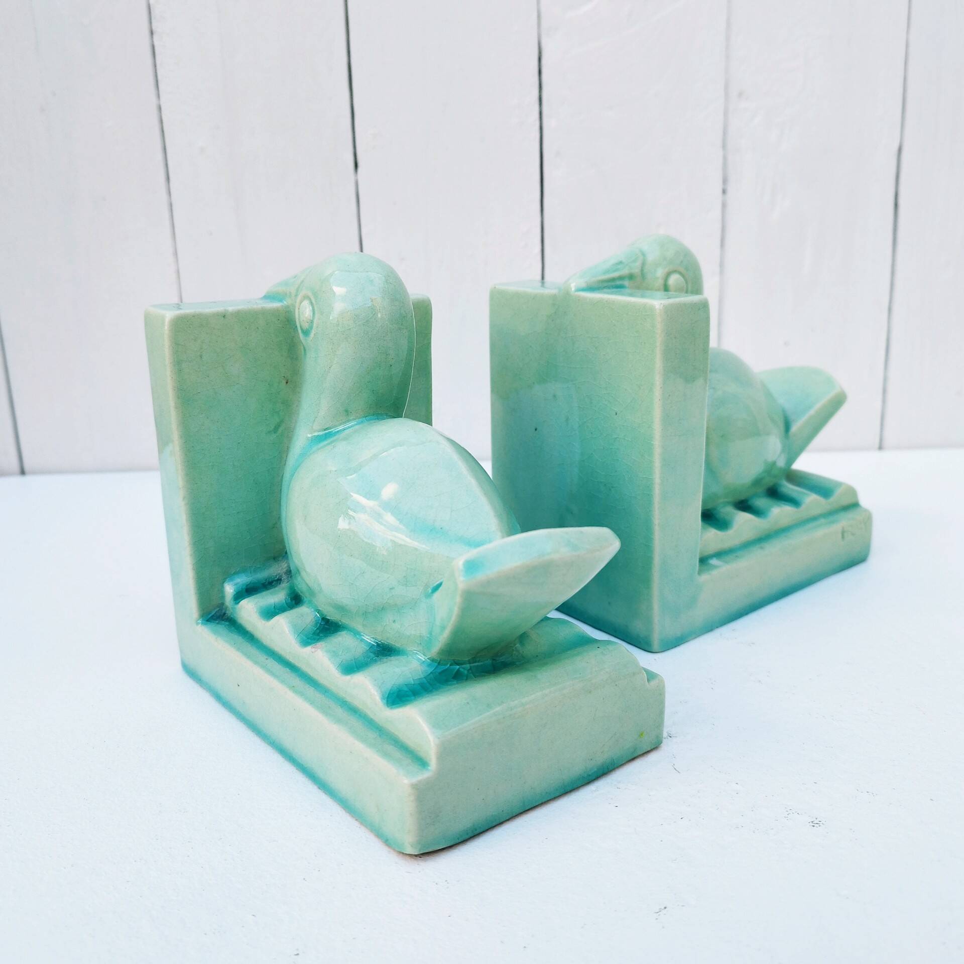 Art deco ceramic bookend Pelican birds