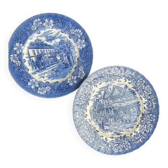 Une assiette porcelaine anglaise tudor ware home décor bleue ancienne