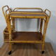 Bar en rotin sur roulettes vintage 70s