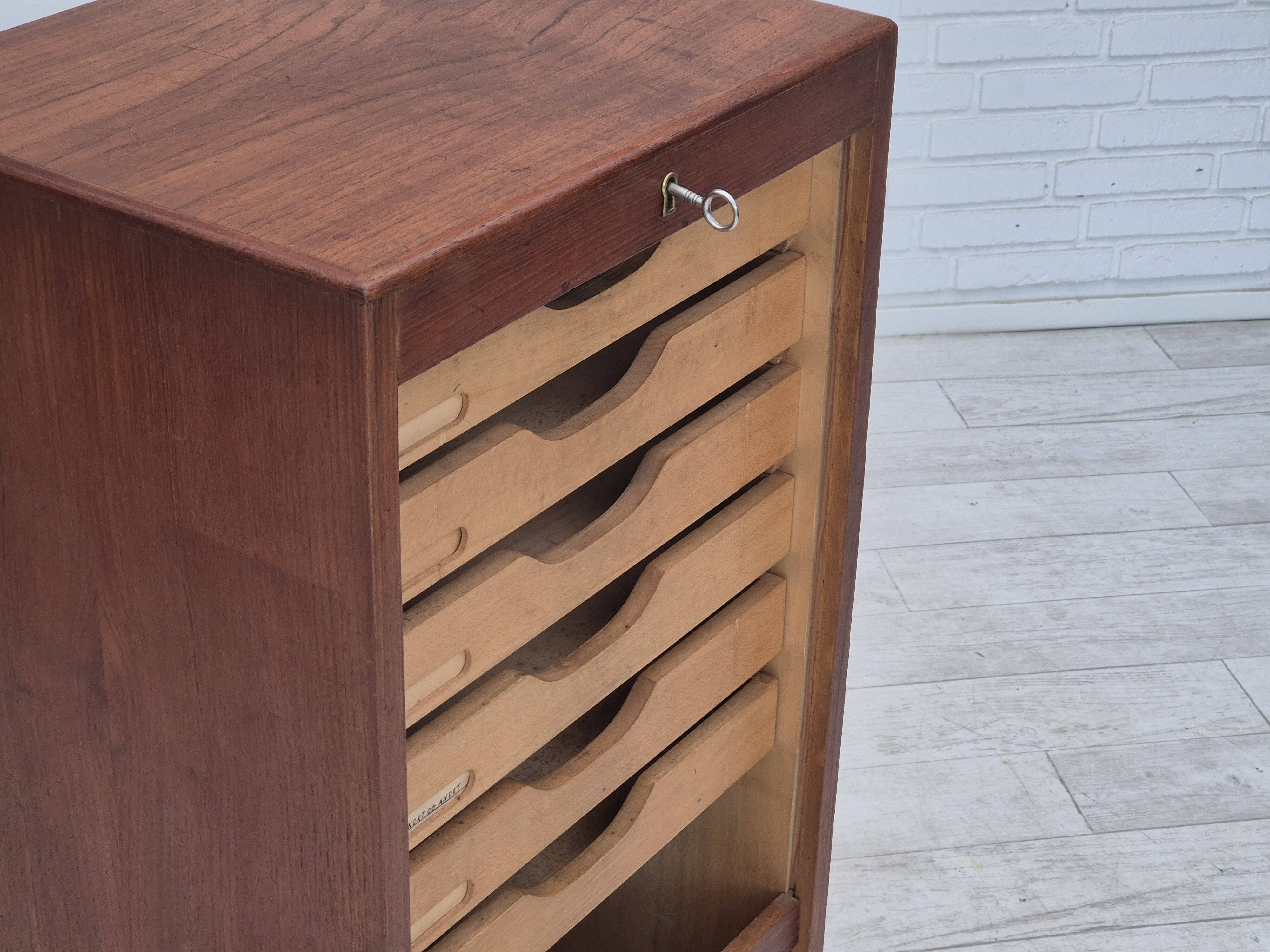 1960s, Danish office cabinet, original condition, teak wood, sliding doors, drawers inside.