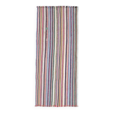Tapis vintage turc Oushak fait main en laine et coton rose 89x209