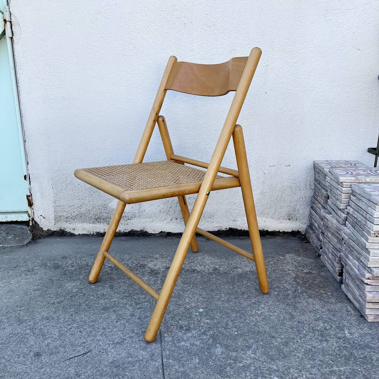 Vintage cane folding chair 80 Habitat