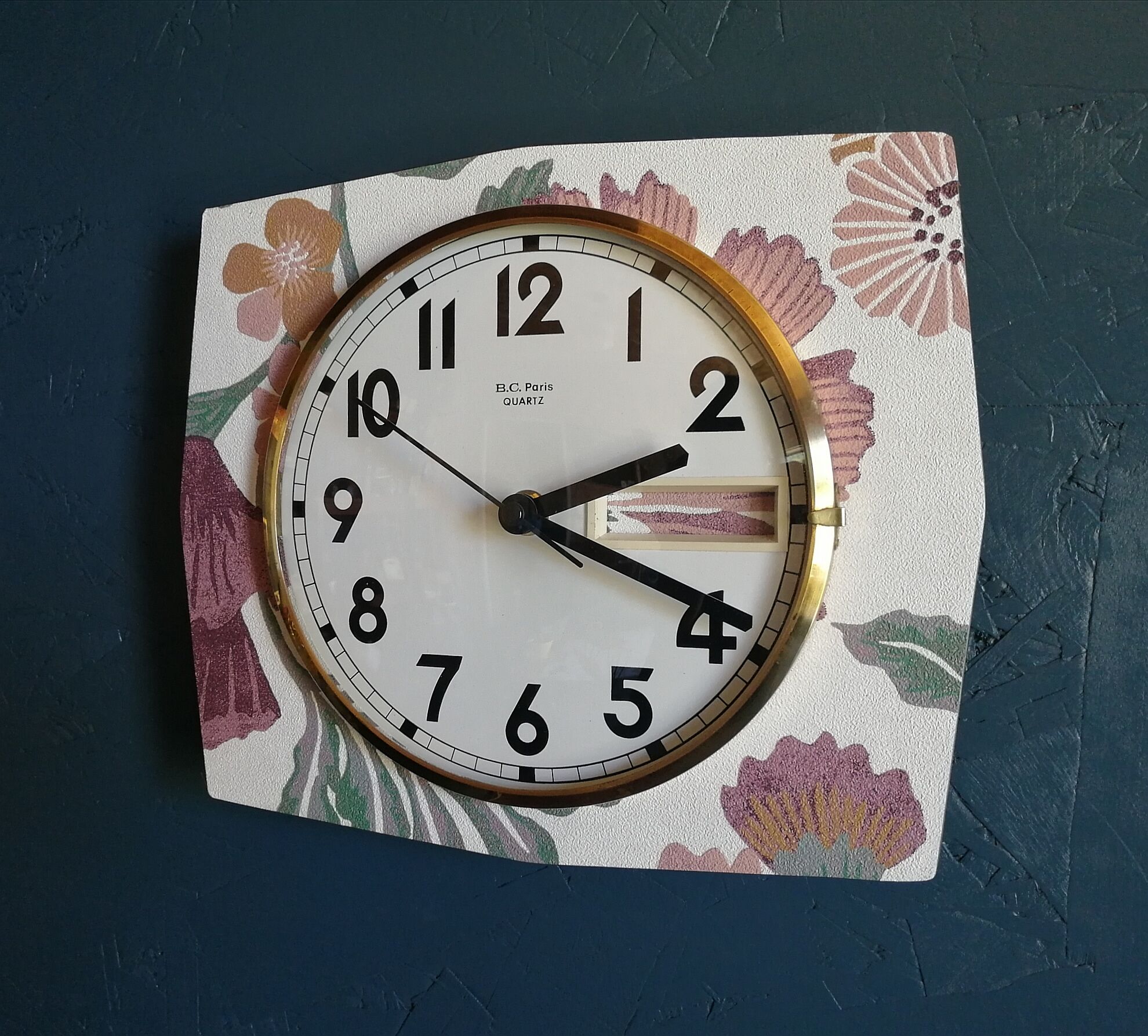 Vintage clock formica silent wall clock "BC Paris Quartz"