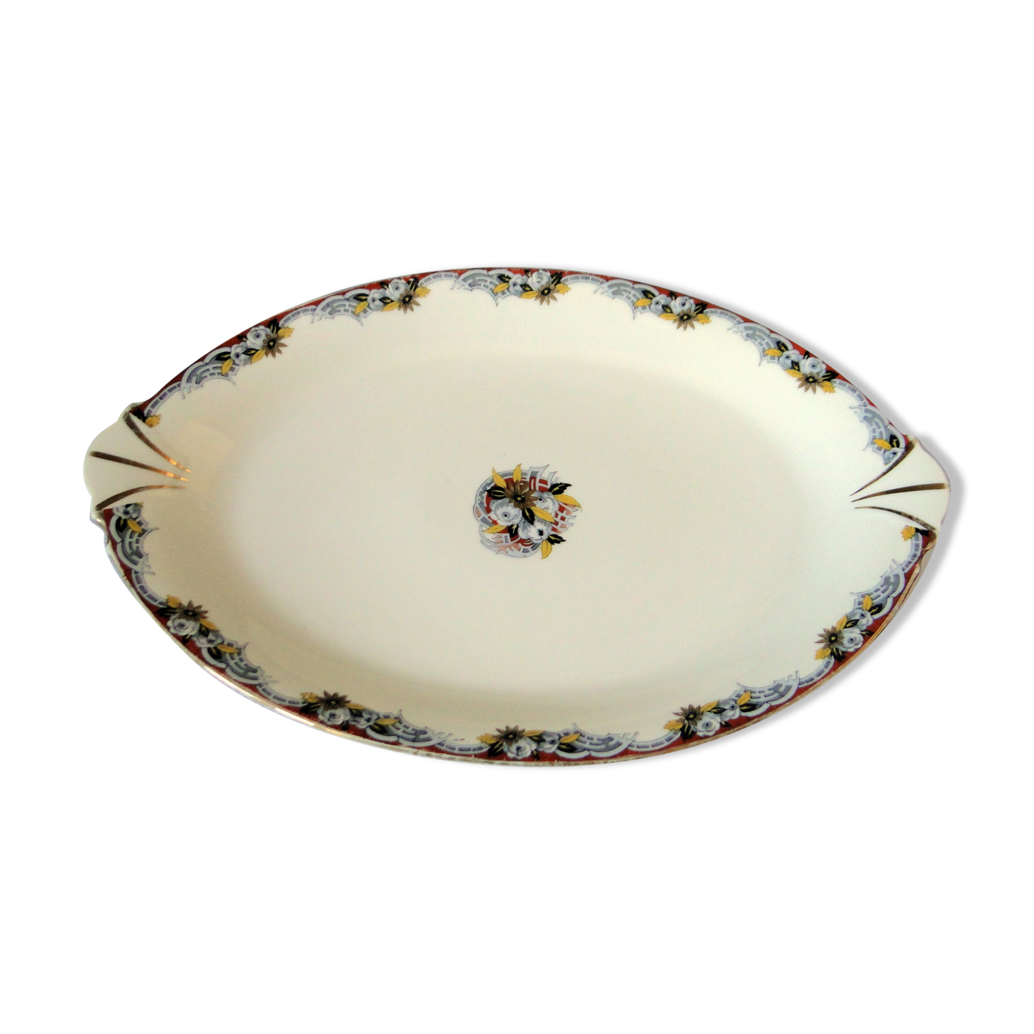 Large old oval dish in art deco porcelain