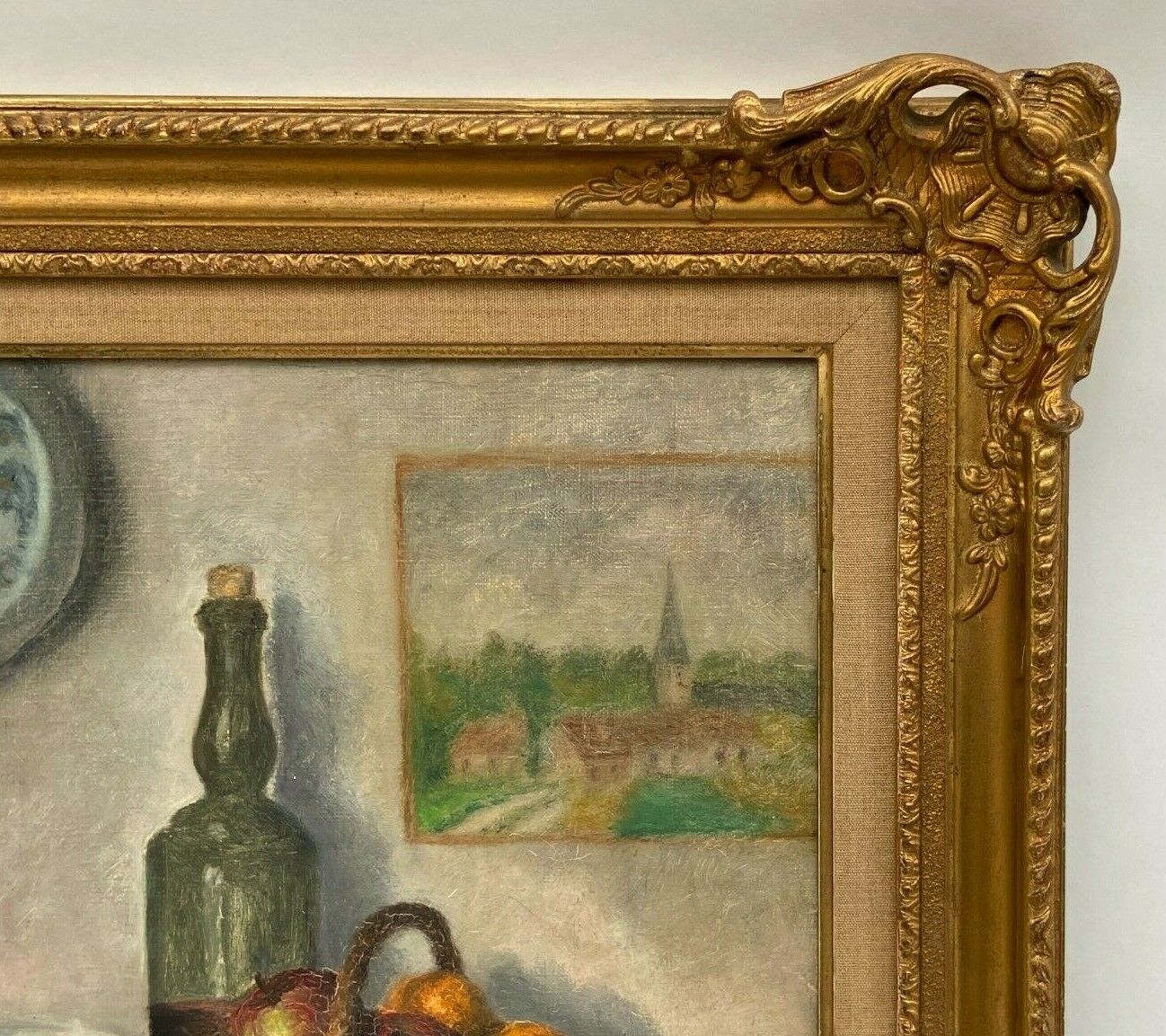 J poisat oil on canvas still life with fruits composition stucco frame