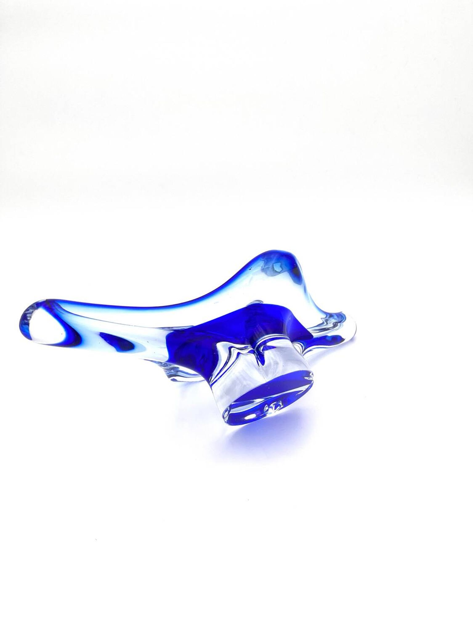 Grande Coupe Hospodka Cristal Bohême Sommerso Liseré Bleu Cobalt