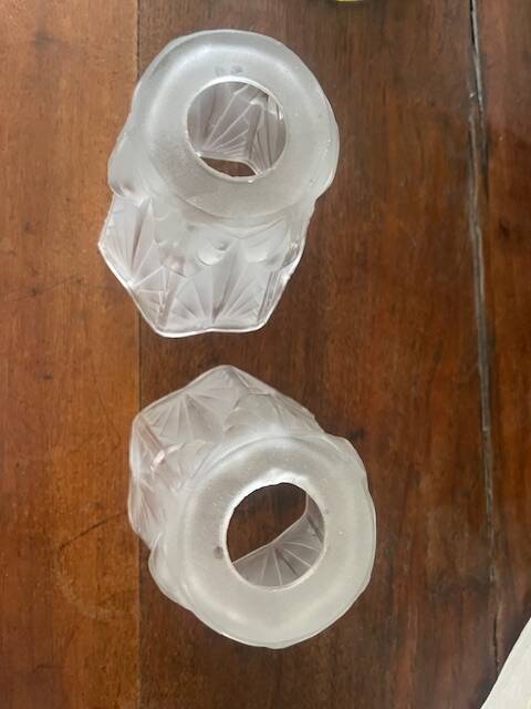 Pair of Art Deco wall sconces in frosted molded glass