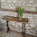 Oak and cast iron console, unique piece.