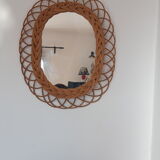Oval rattan mirror