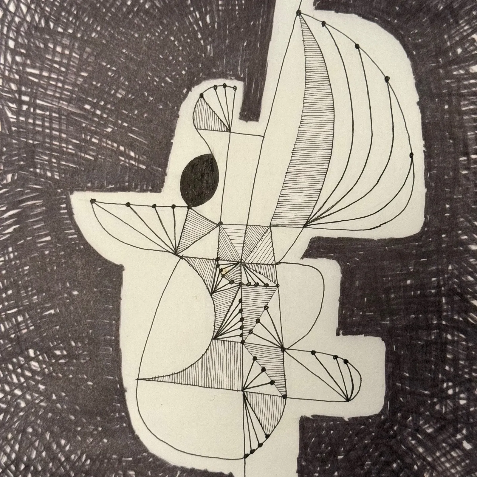 Modern composition drawing 1970 by François de Chabot