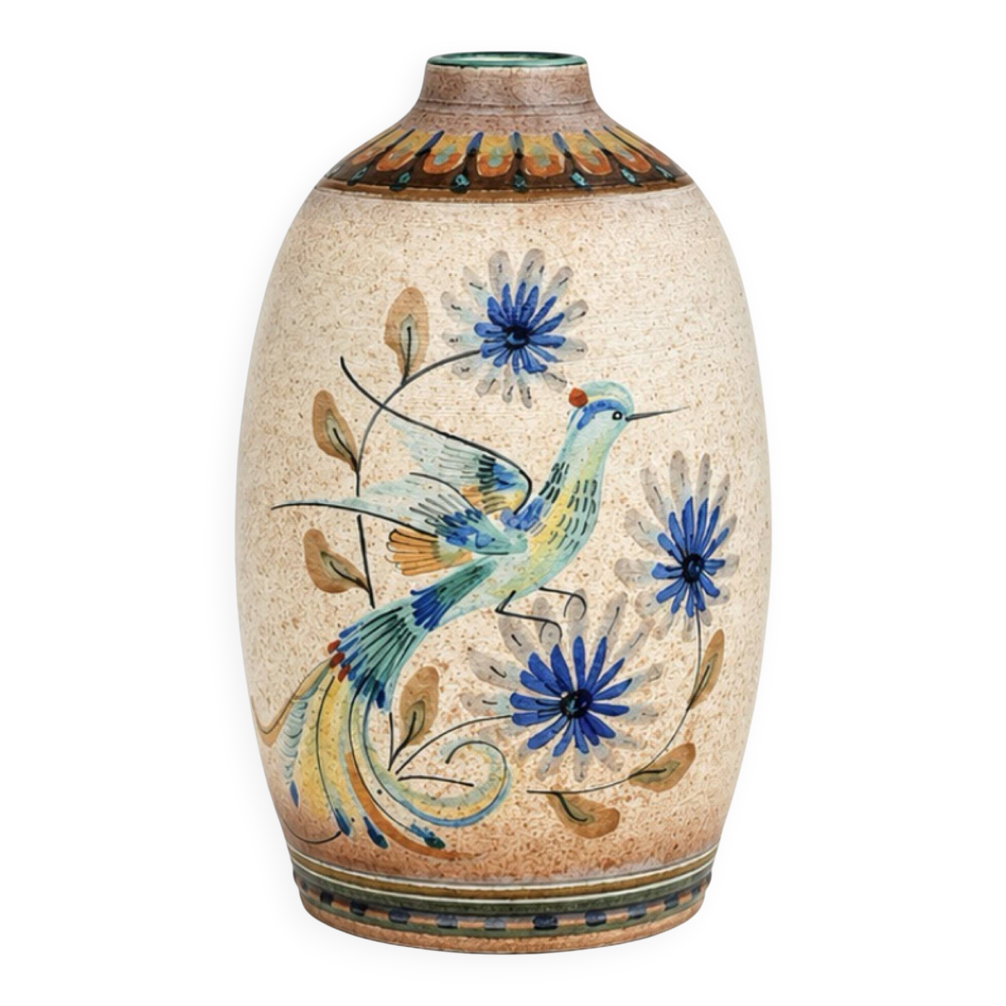 Large stoneware vase signed Robert Mahéo – Belle-Île-en-Mer – Bird decoration