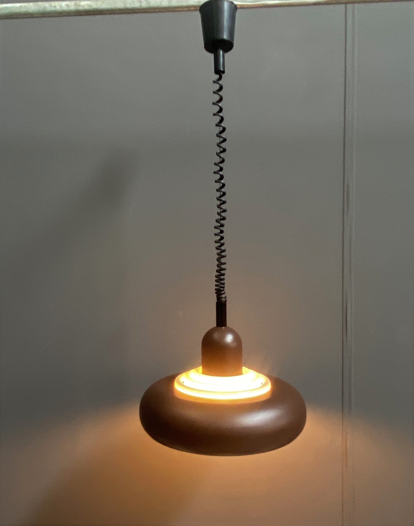 Knud Christensen pendant lamp model UFO in Brown metal, and white plastic 1970s