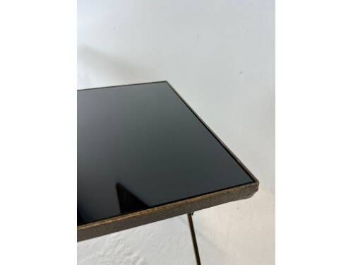 Modernist nesting tables in metal and black glass, 1950s.