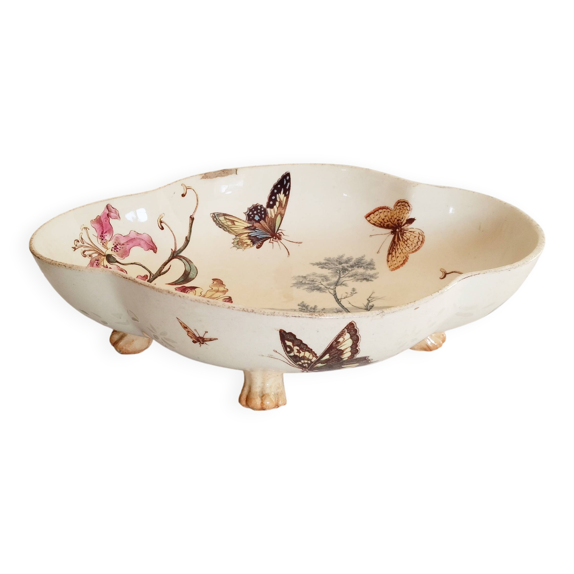 Fruit bowl with polychrome design in Lunéville earthenware