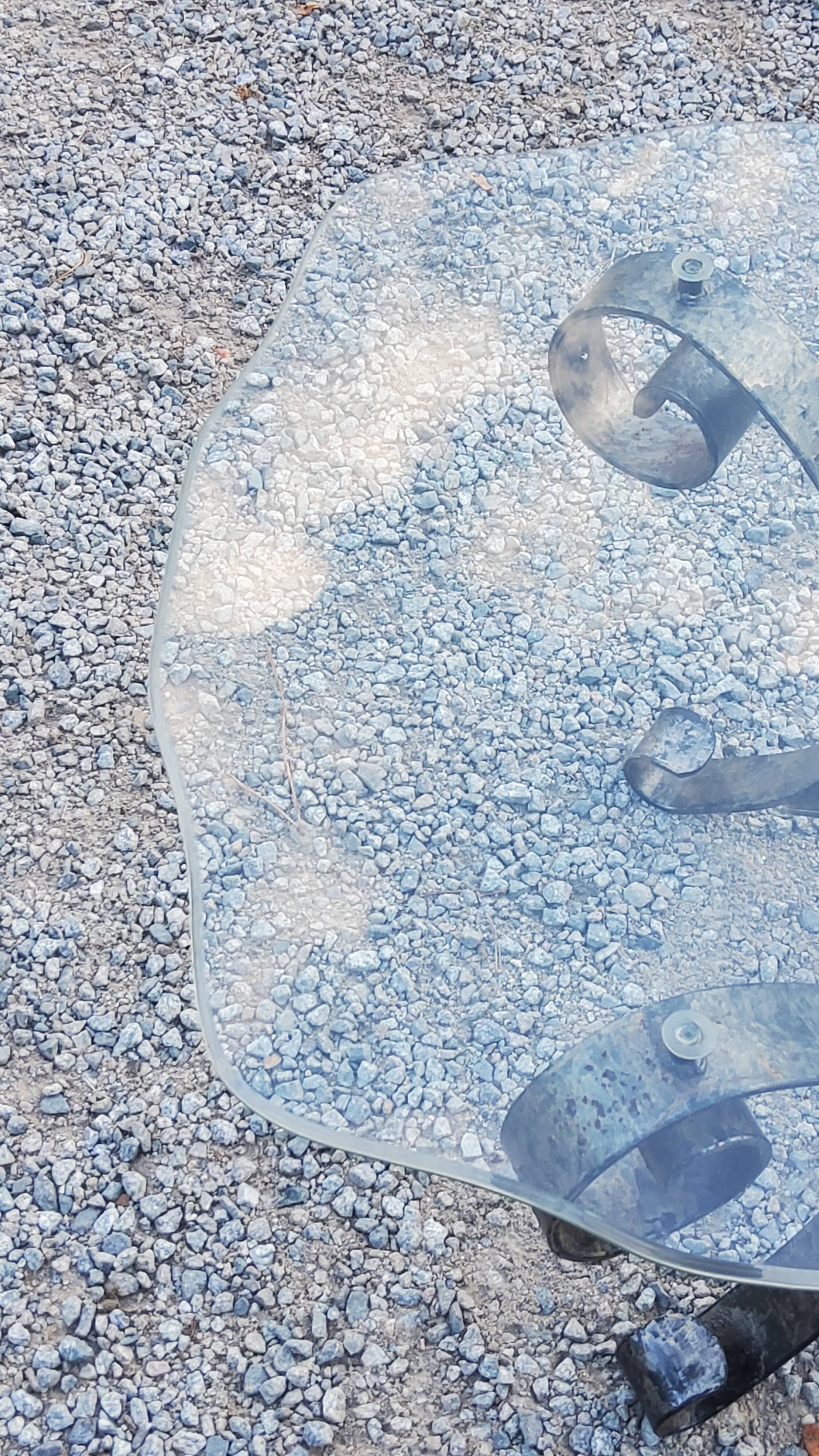 Coffee table from the 70s in wrought iron glass top bec de corbin