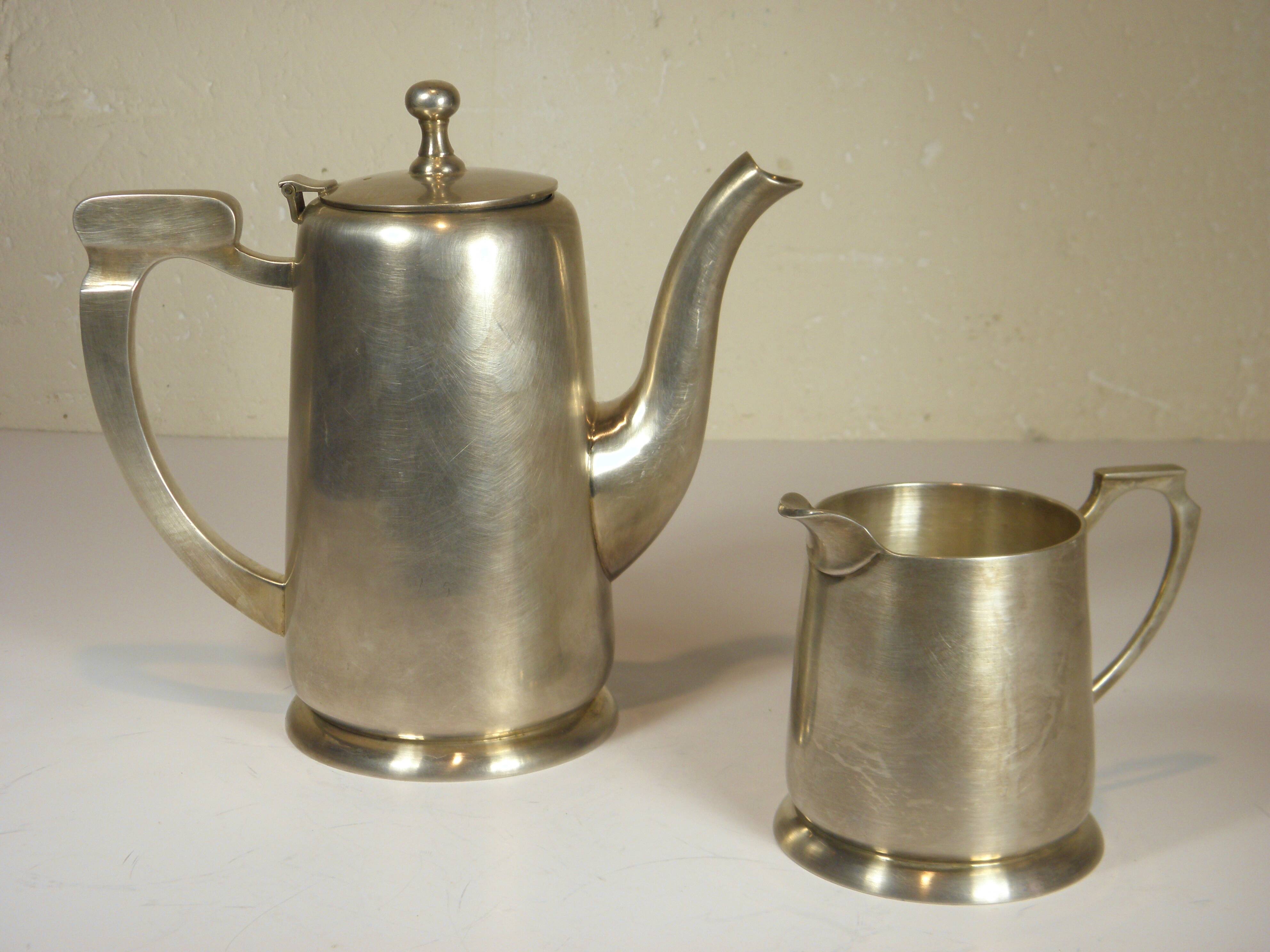 Silver-plated metal coffee pot and milk jug