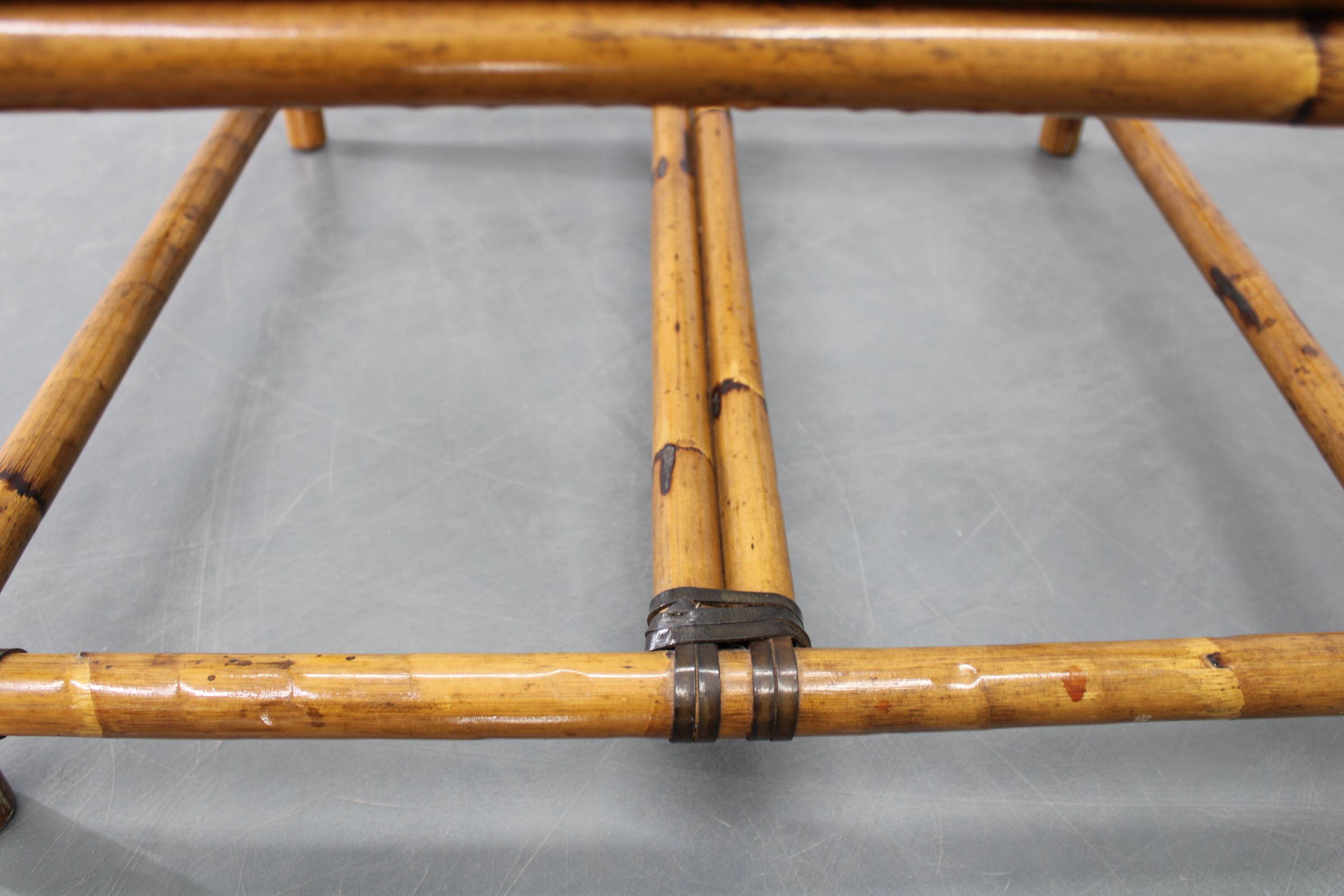 Vintage bamboo coffee table with smoked glass top