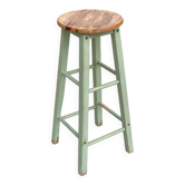 Solid wood saddle vintage green bar stool