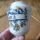 Old apothecary jar in pewter and porcelain