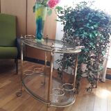 Desserte à roulettes laiton et verre porte bouteilles année 60
