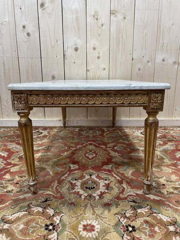 Louis XVI style coffee table in gilded wood and Carrara marble