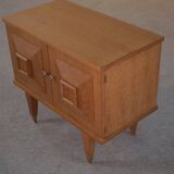 Brutalist bedside table in oak and oak veneer, 1950s