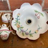 Antique Ceramic Up & Down Pendant Light with Vintage Flowers & Fruits Decor