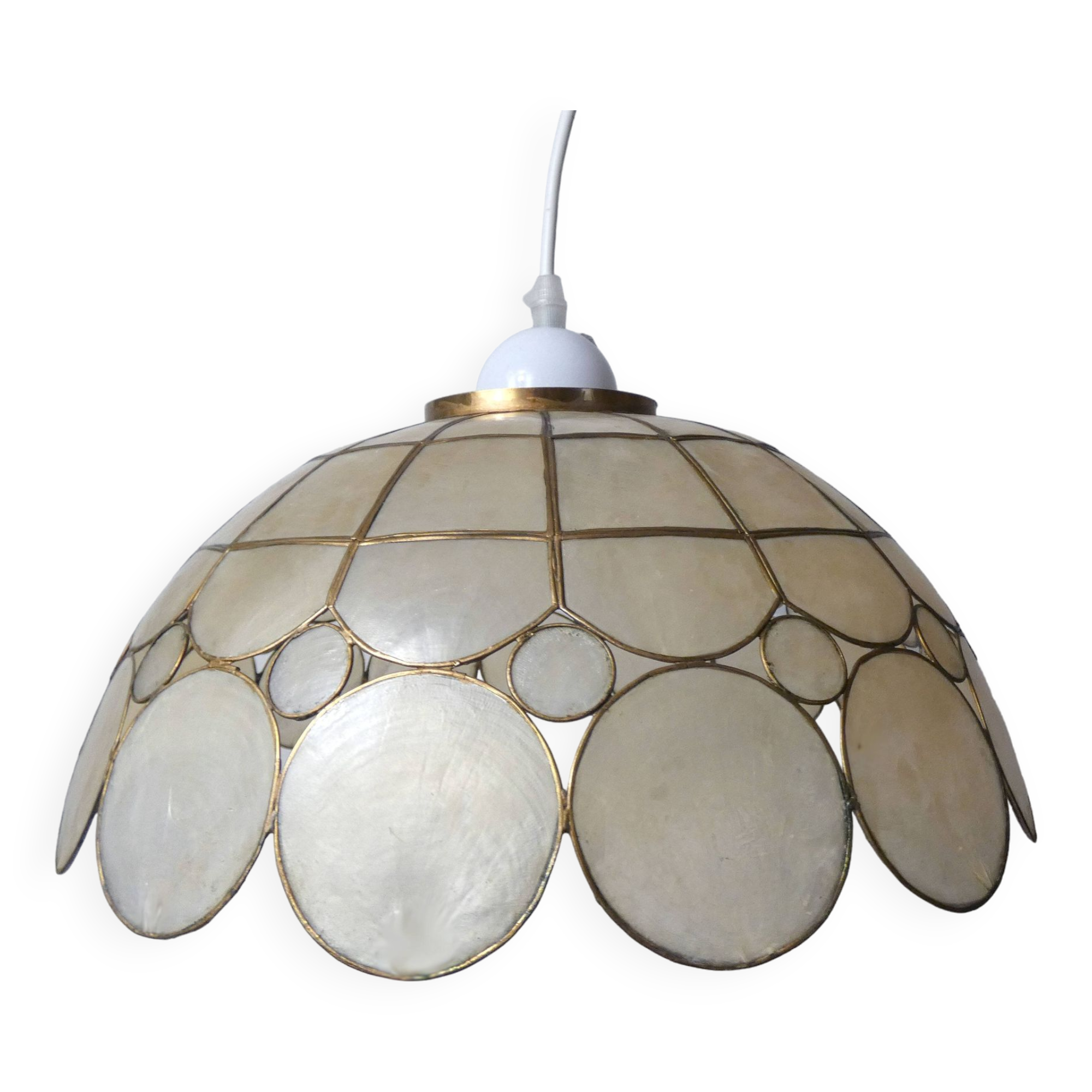 pendant light in mother-of-pearl and brass vintage bubbles