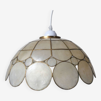 pendant light in mother-of-pearl and brass vintage bubbles