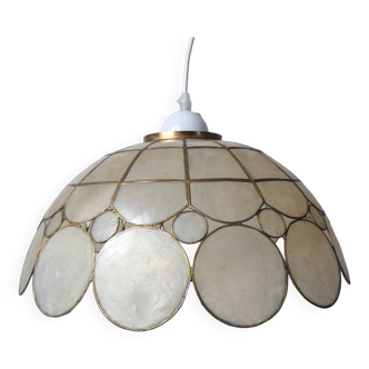 pendant light in mother-of-pearl and brass vintage bubbles
