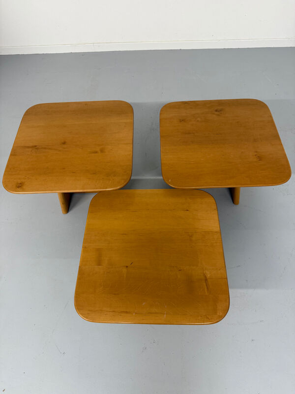 Ensemble 3 tables basses gigogne en bois massif design années 70/80