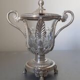 Mustard pot in solid silver and crystal