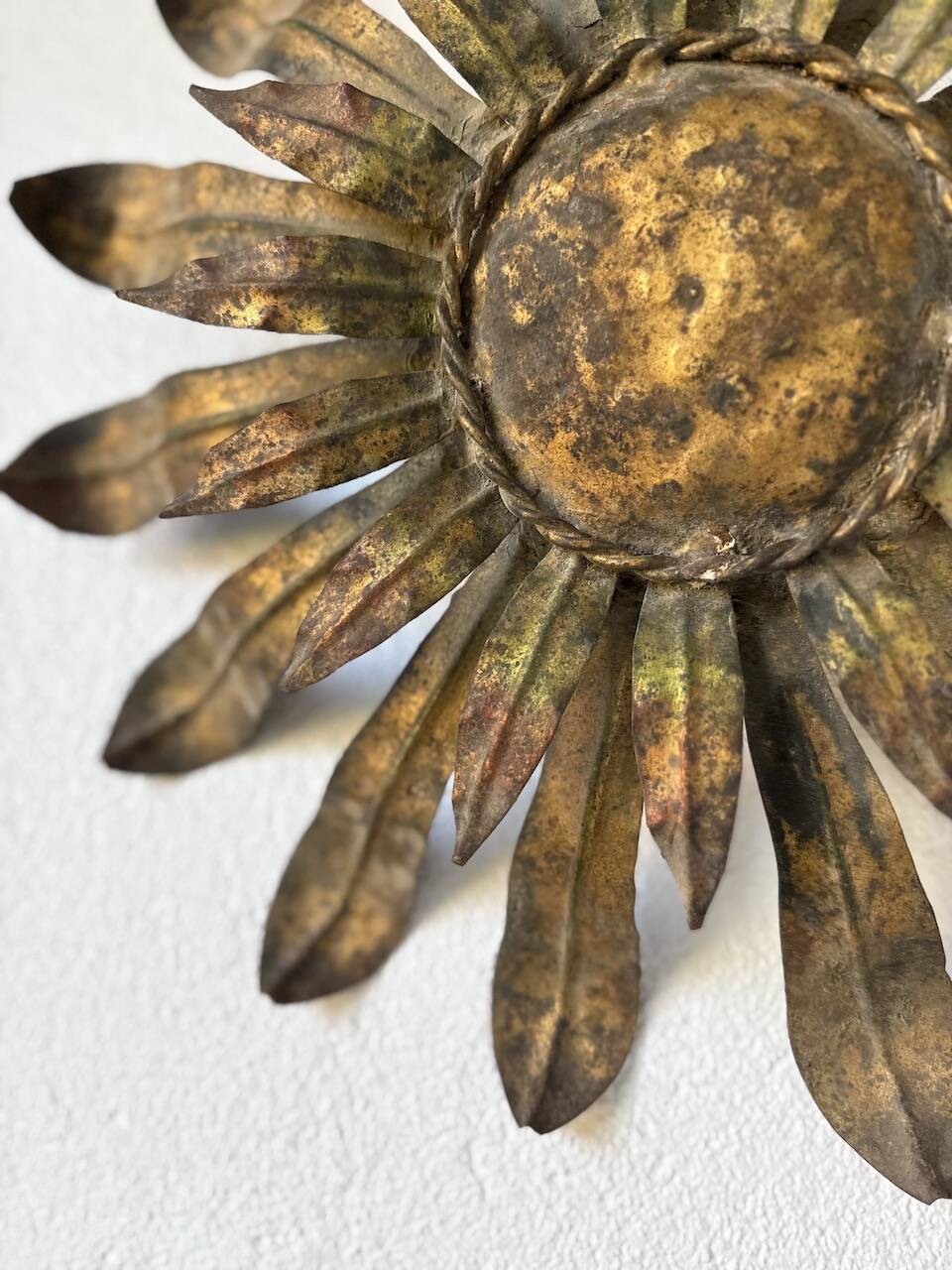 Ceiling or wall light with sun motif, brass, 1950s