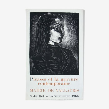 Affiche d'une exposition Picasso avec le portrait de Jacqueline, exposition 1966 Vallauris, 72 cm x 42,5 cm