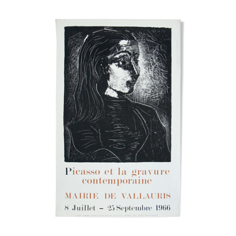 Affiche d'une exposition Picasso avec le portrait de Jacqueline, exposition 1966 Vallauris, 72 cm x 42,5 cm